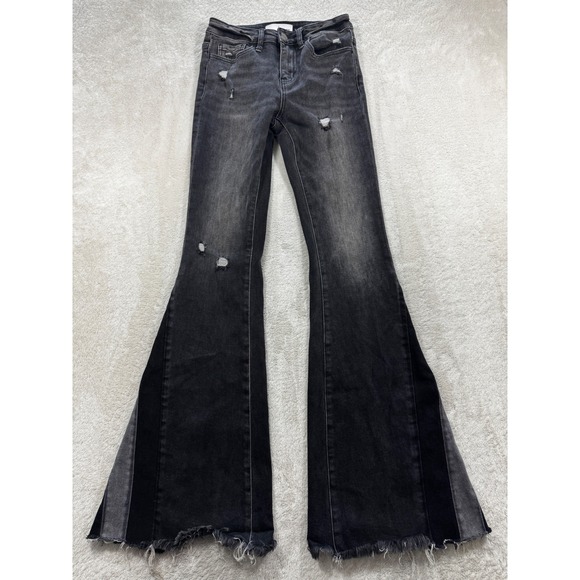 Vervet Denim - Vervet Womens V3286 Distressed Flare Faded Black Jeans 24 Meas: 24x33